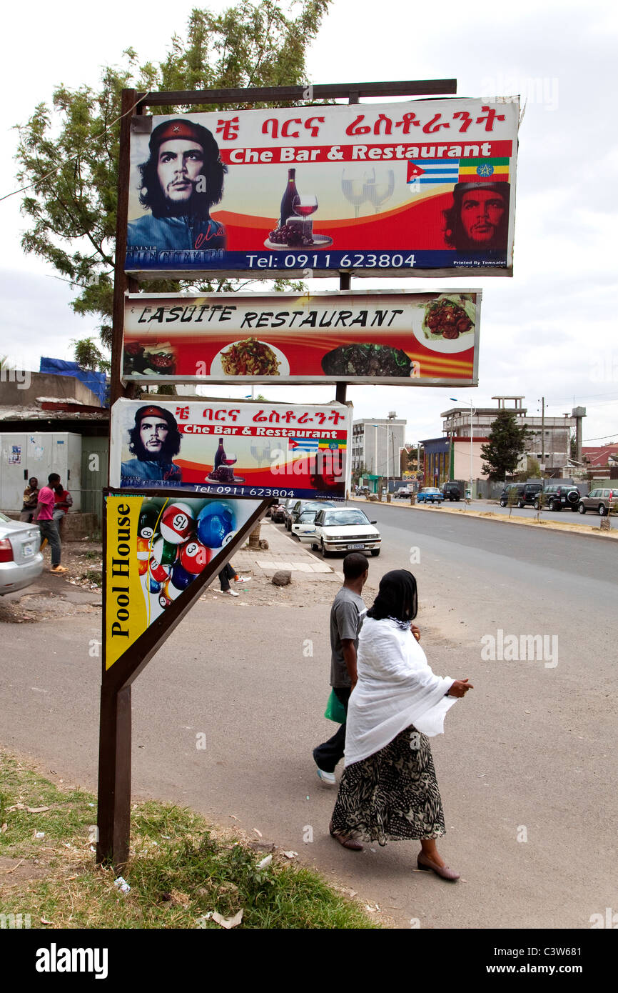 Ausschilderung in Addis Abeba, Äthiopien, Afrika Stockfoto