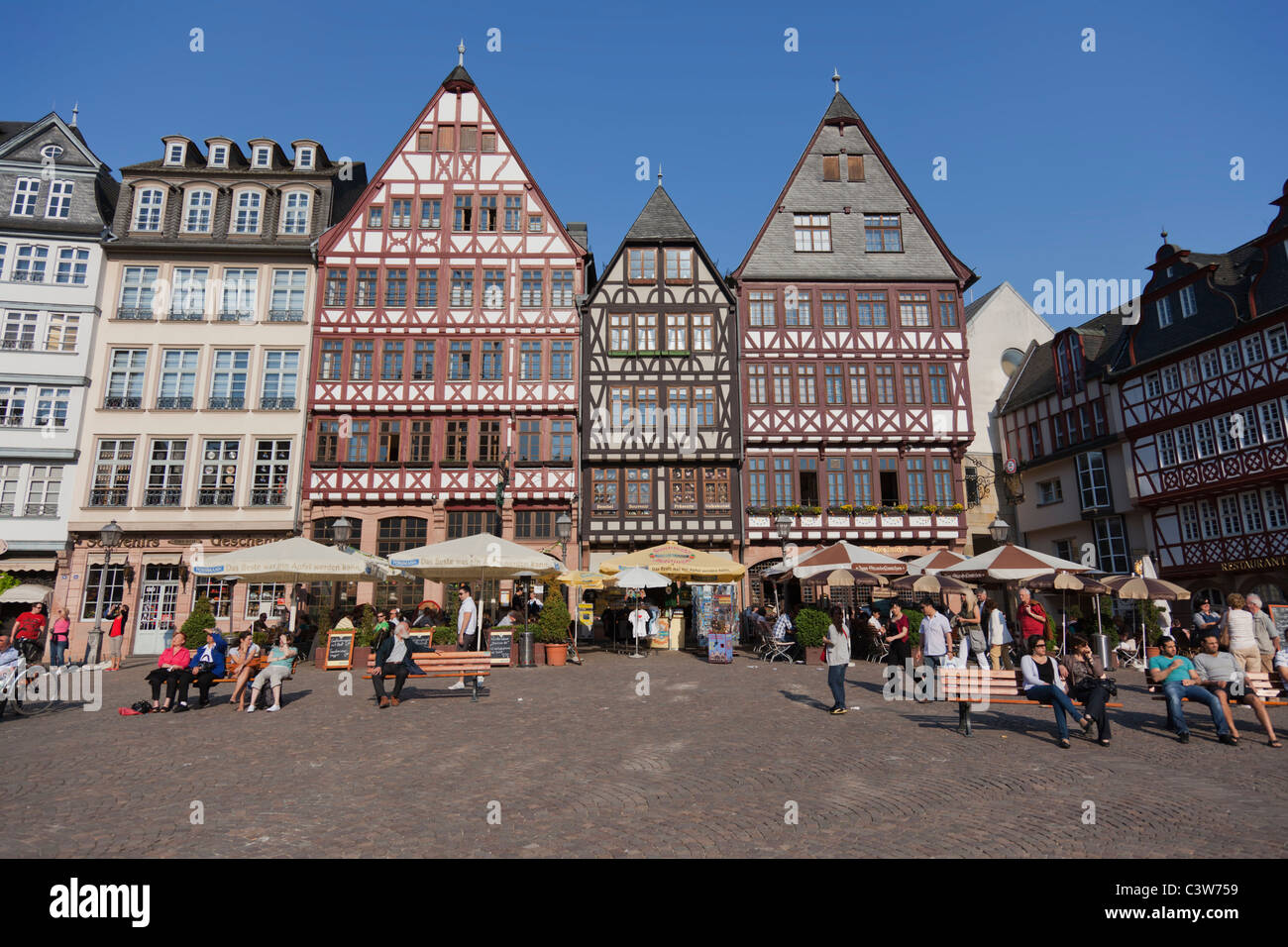Eine Feder Ansicht des Frankfurter Römers (Römerberg), einer der historischeren Plätze in der Stadt. Stockfoto