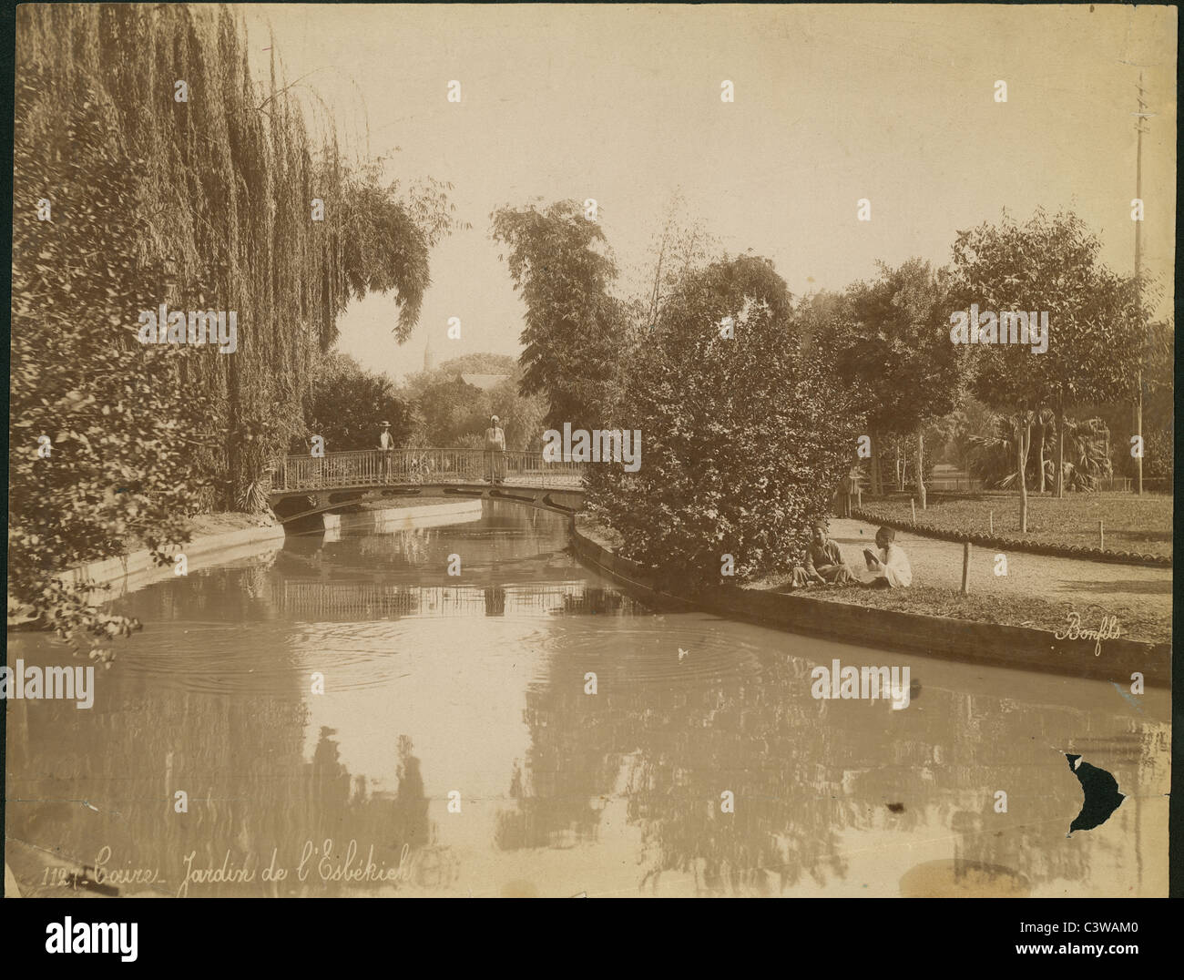 1127. Caire. Jardin de l'Esbekieh, Foto von Bonfils, 1870er Jahre, Kairo, Ägypten.  Albumen print, downtown Cairo Stockfoto