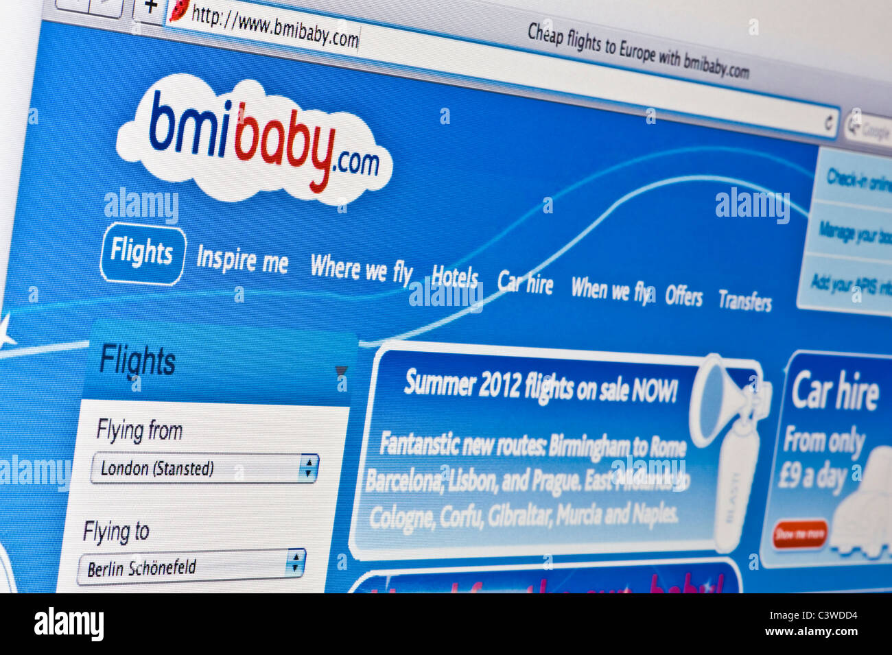 Nahaufnahme von Bmibaby Logo wie auf ihrer Website zu sehen. (Nur zur redaktionellen Verwendung: print, TV, e-Book und redaktionelle Webseite). Stockfoto