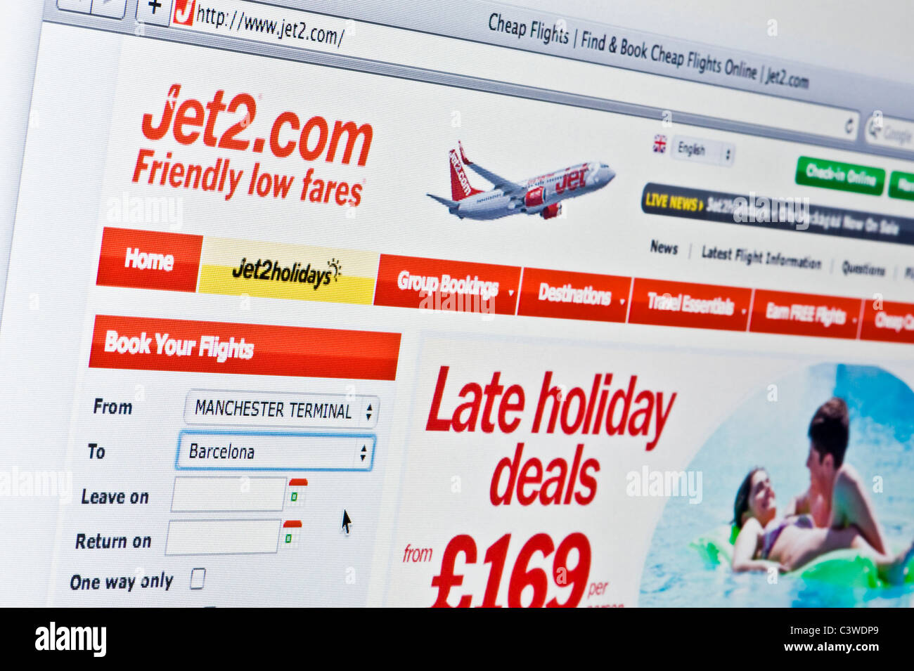 Nahaufnahme des jet2 Logos, wie auf ihrer Website zu sehen. (Nur zur redaktionellen Verwendung: print, TV, e-Book und redaktionelle Webseite). Stockfoto