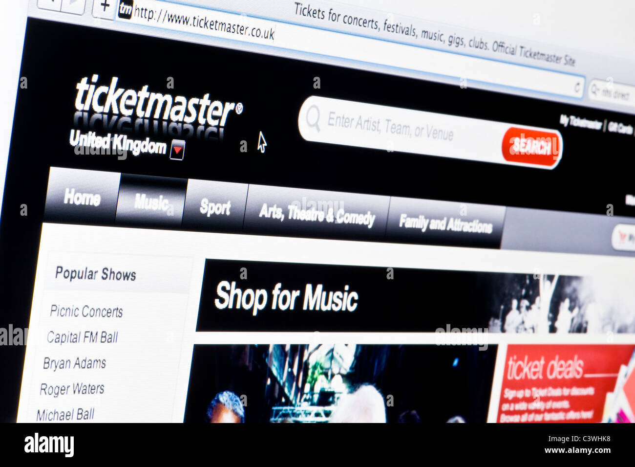 Nahaufnahme von Ticketmaster-Logo auf ihrer Website gesehen. (Nur zur redaktionellen Verwendung: print, TV, e-Book und redaktionelle Webseite). Stockfoto
