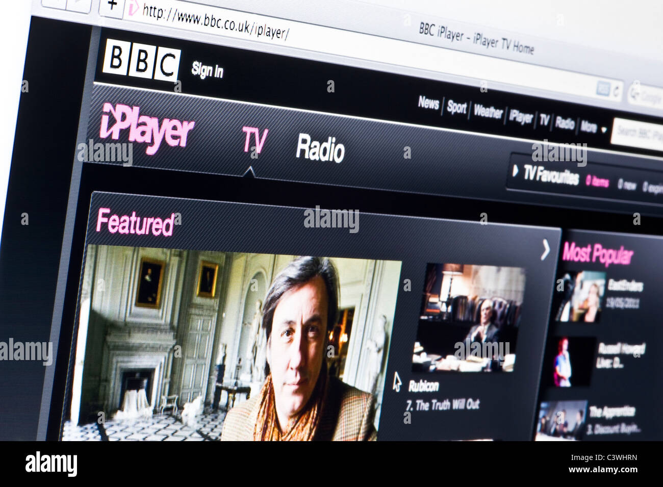 Nahaufnahme des BBC iPlayer Desktop Manager wie auf BBC-Website zu sehen. (Nur zur redaktionellen Verwendung: print, TV, e-Book und redaktionelle Webseite). Stockfoto