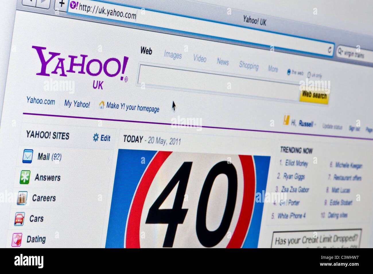 Nahaufnahme von der Yahoo-Logo, wie auf ihrer Website zu sehen. (Nur zur redaktionellen Verwendung: print, TV, e-Book und redaktionelle Webseite). Stockfoto