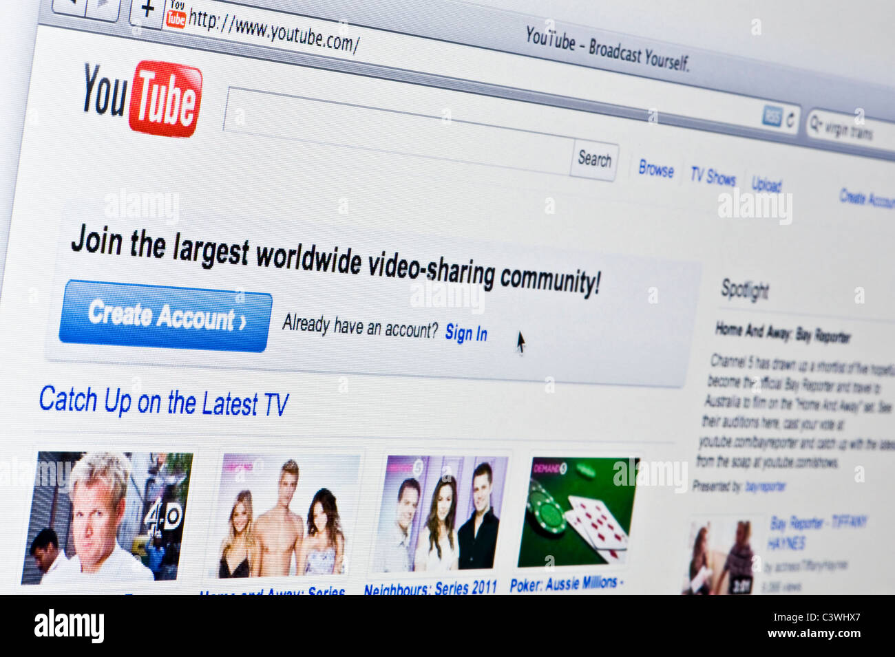 Nahaufnahme von das YouTube-Logo, wie auf ihrer Website zu sehen. (Nur zur redaktionellen Verwendung: print, TV, e-Book und redaktionelle Webseite). Stockfoto