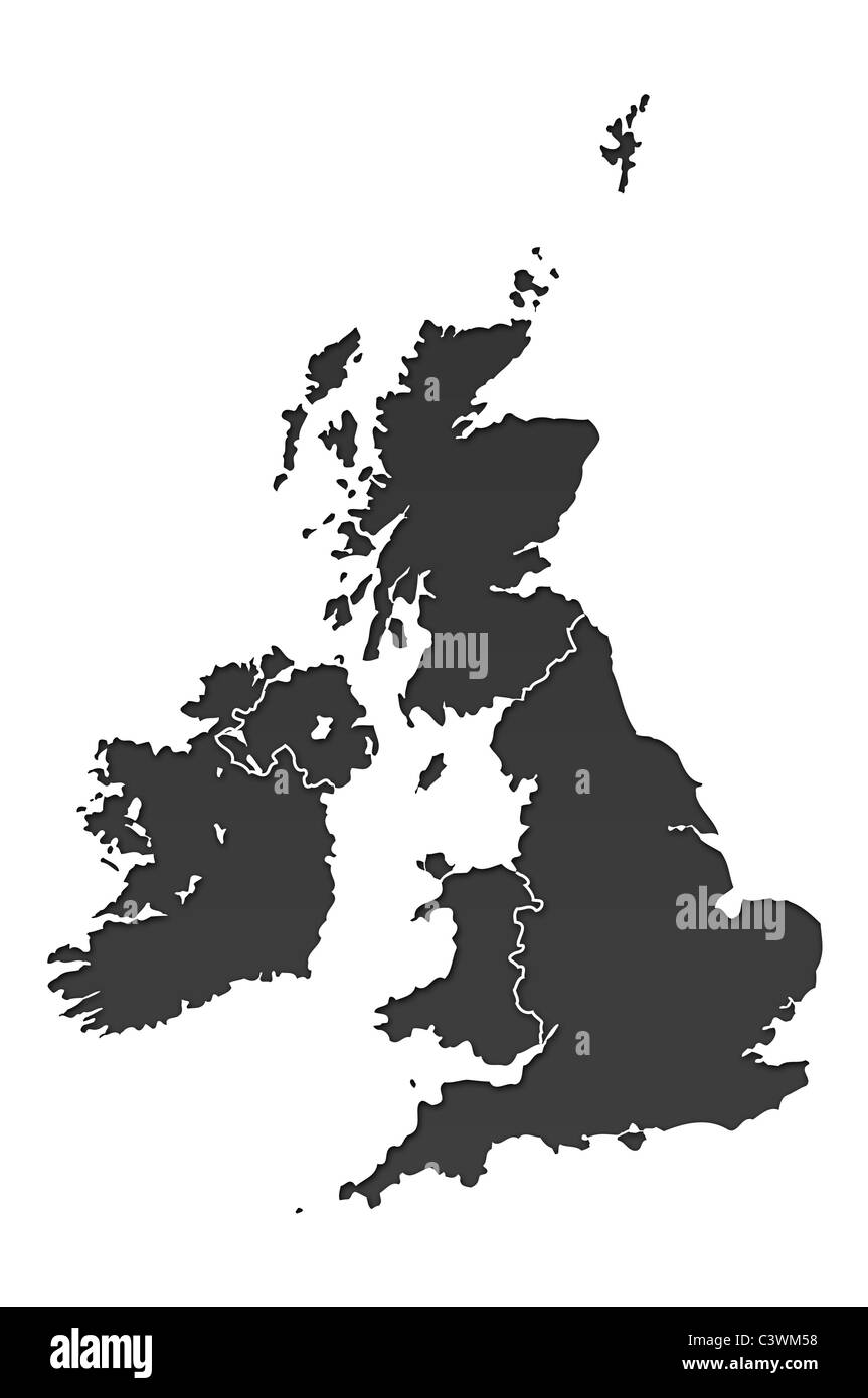 Vereinigtes Königreich-Karte über weiß Stockfoto