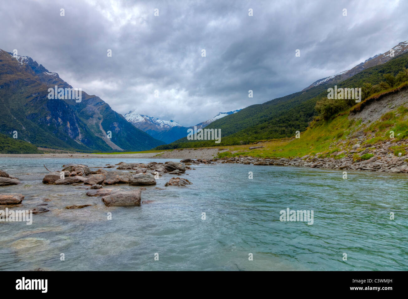 Das obere Wilkin Flusstal auf der Nordinsel Neuseelands Stockfoto