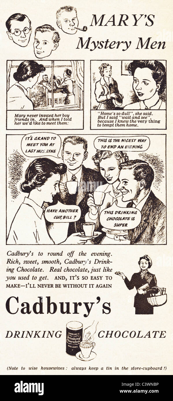 Geschichte Vorstand Originalformat Anzeige In Verbraucher-Magazin Ca. 1953  Für Cadbury Schokolade Trinken Stockfotografie - Alamy