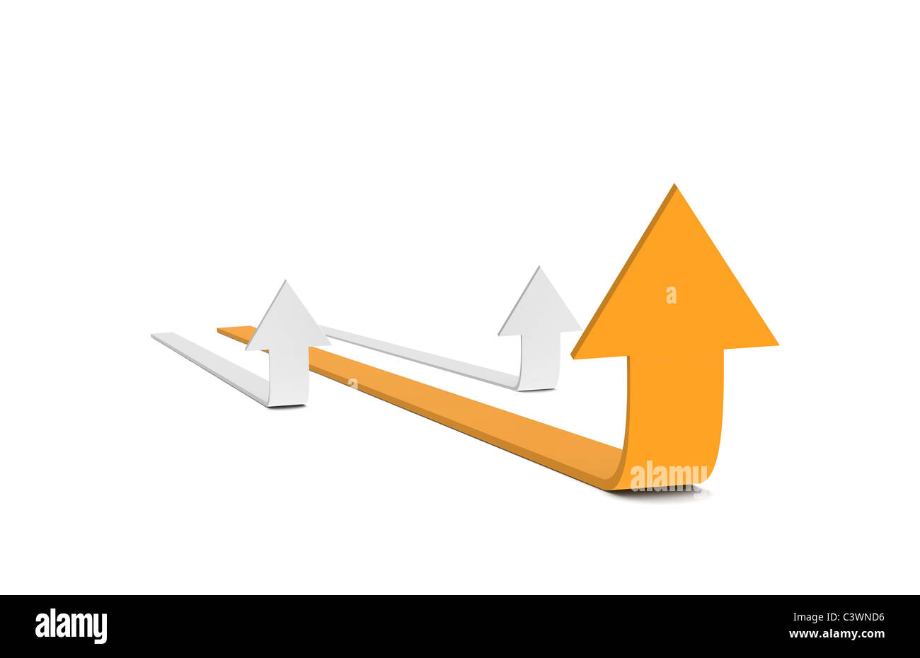 Übernehmen Sie die Führung. Drei Pfeile in der Schlange. Eine Orange Leader Stockfoto