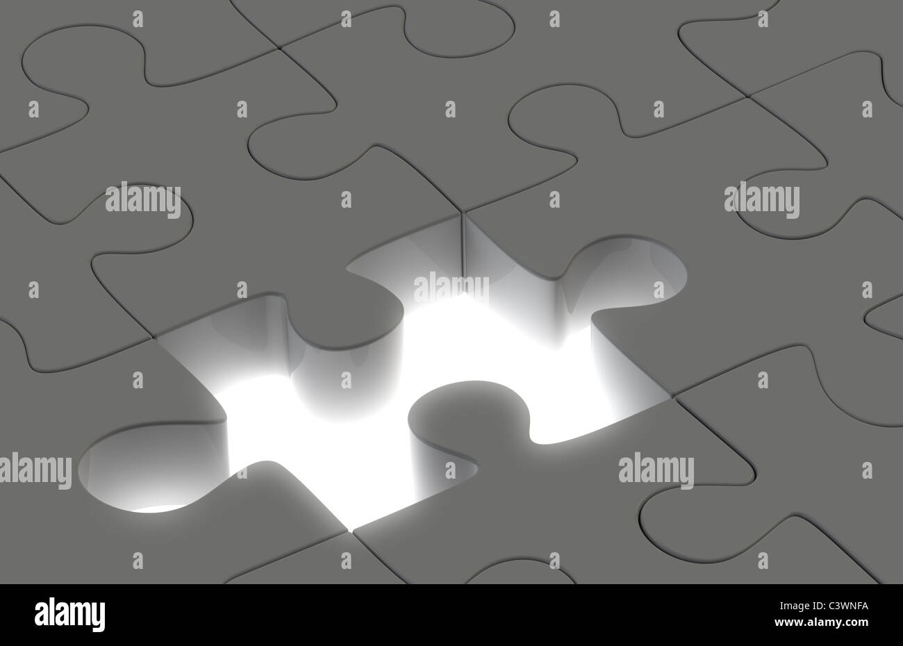 Lösung.  Puzzle-dunkelgrau und fehlende Einteiler mit hoher Leuchtdichte Stockfoto