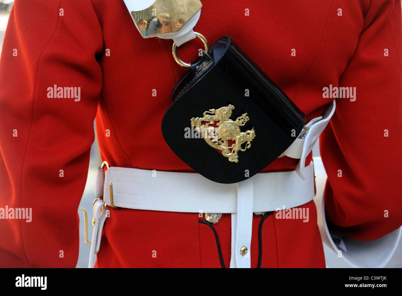 Detail die Patronentasche, getragen von einem Royal Horseguards Trooper auf königlichen Pflichten in London. Stockfoto