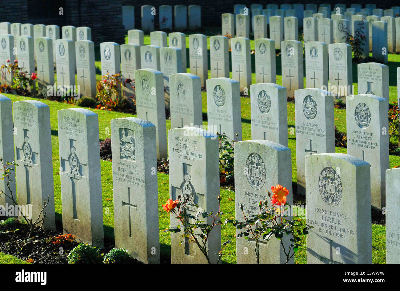 Britische Kriegsgräber in Connaught Friedhof, Somme, Frankreich Stockfoto