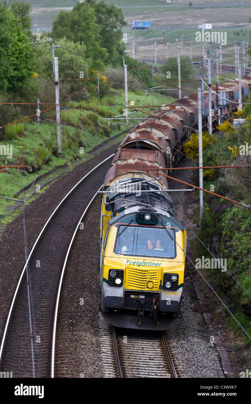 Freight Liner, neue Klasse 70 s South-bound 70006 129-t-powerHaul-serie Lokomotive Freightliner an der Westküste, Shap, Cumbria, Großbritannien Stockfoto