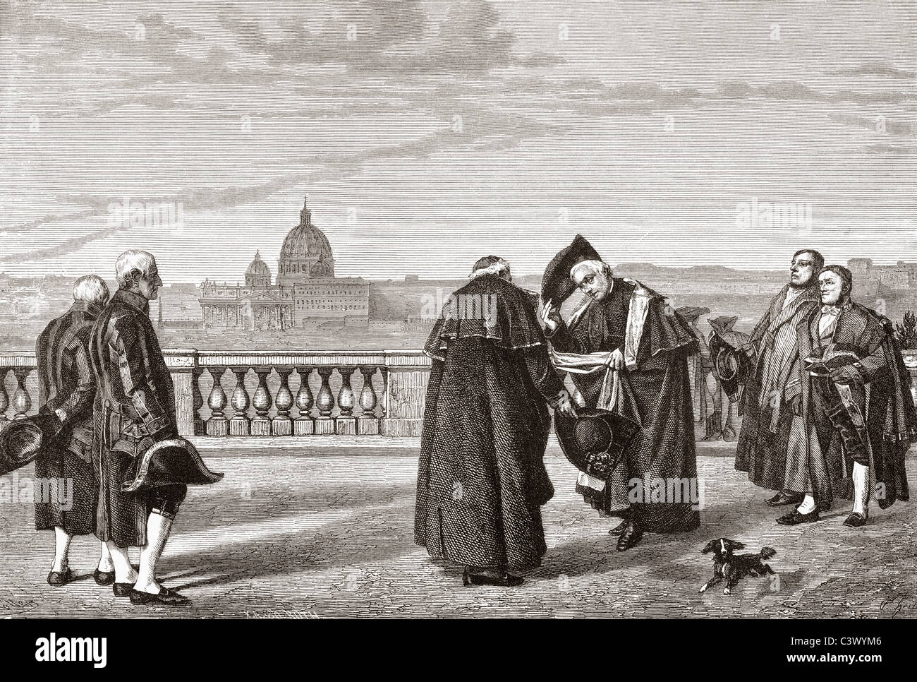 Auf dem Pincio-Hügel, Rom, St. Peter im Hintergrund im des späten 19. Jahrhunderts. Stockfoto