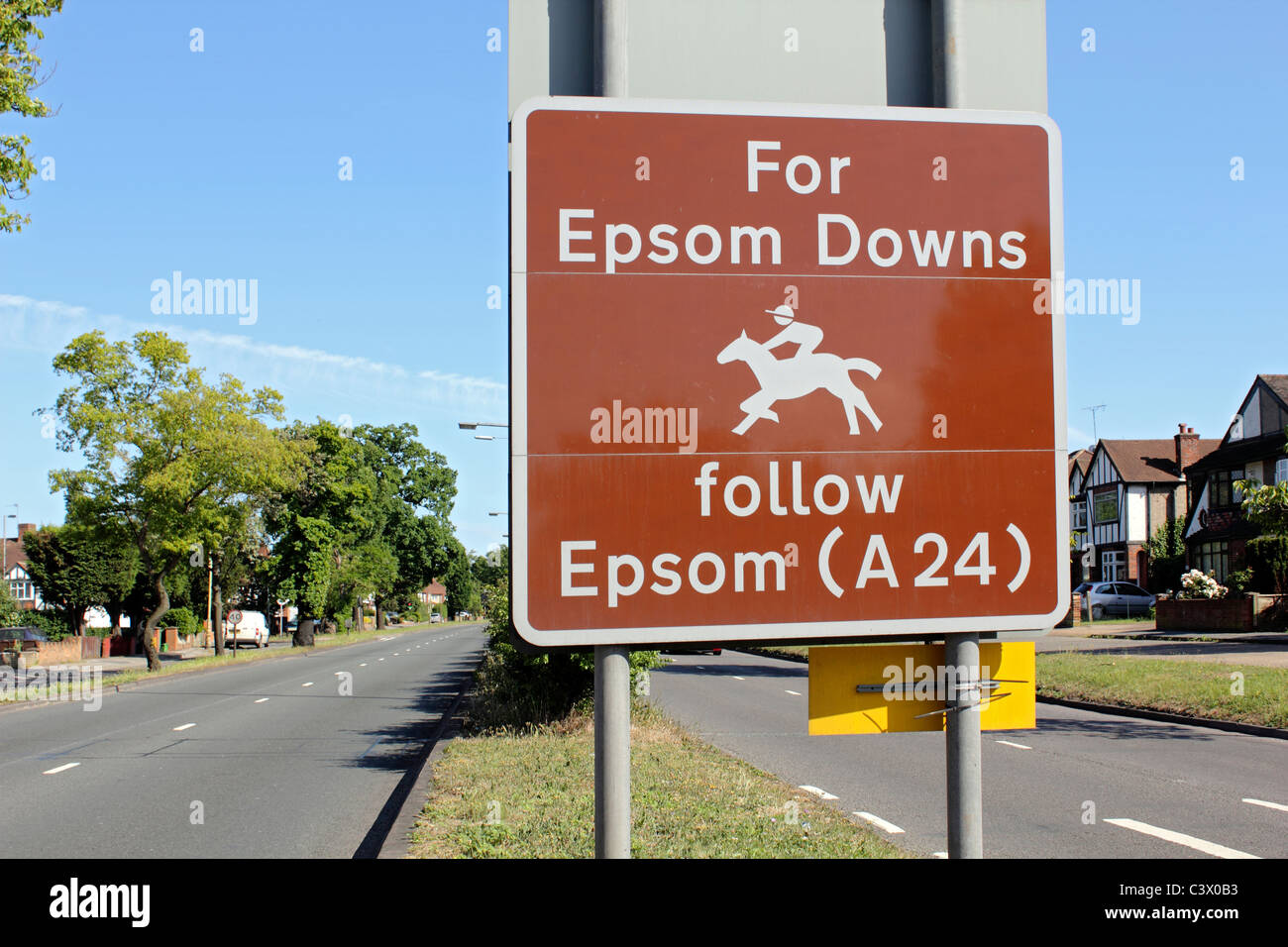 Melden Sie für Epsom Downs Heimat der Derby, Epsom, Surrey, England UK Stockfoto