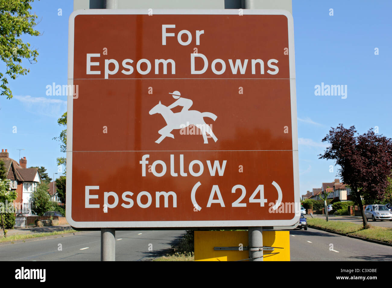 Melden Sie für Epsom Downs Heimat der Derby, Epsom, Surrey, England UK Stockfoto