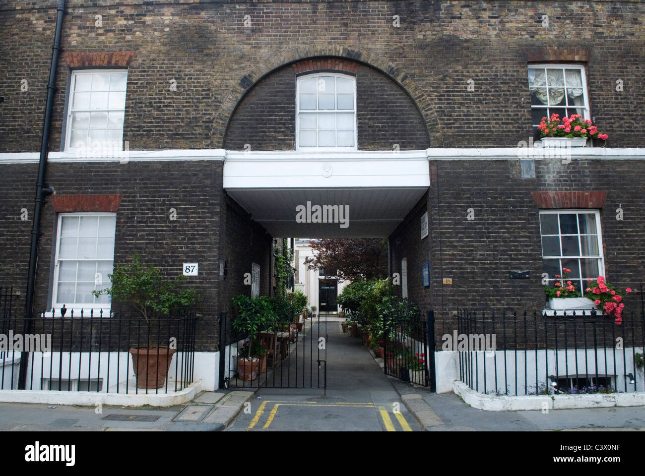 Georgianischen Gebäuden Kinnerton Straße, Teil der Grosvenor estate Suchen in Studio Place Mews Knightsbridge London SW1 UK HOMER SYKES Stockfoto