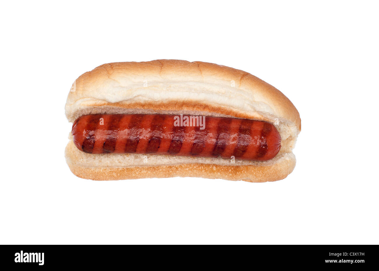 Eine schlichte gegrillte Hotdog isoliert auf weiss Stockfoto