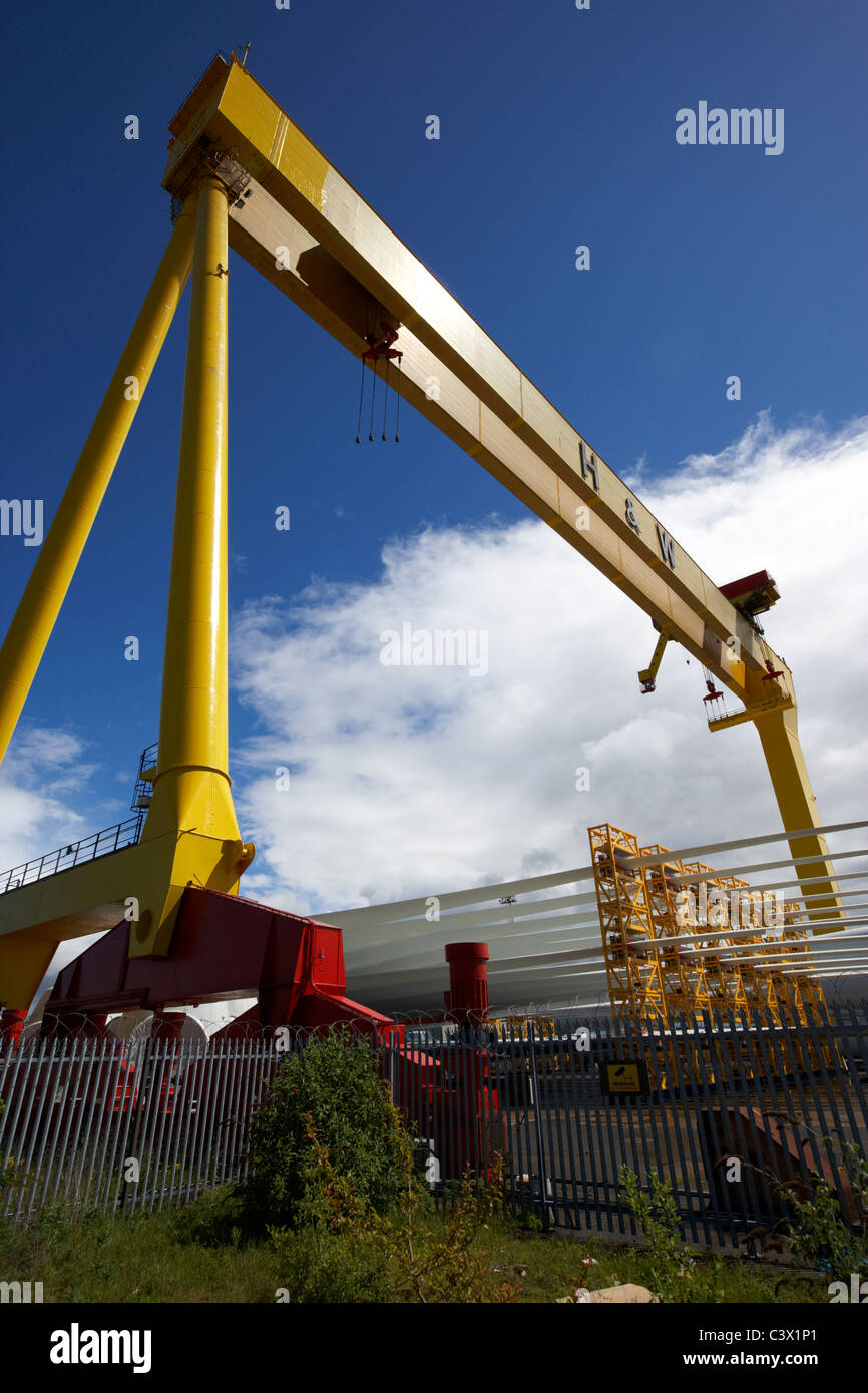 riesige Harland und Wolff Kran Goliath Werft titanic Viertel Queens island Belfast Nordirland Vereinigtes Königreich. Stockfoto