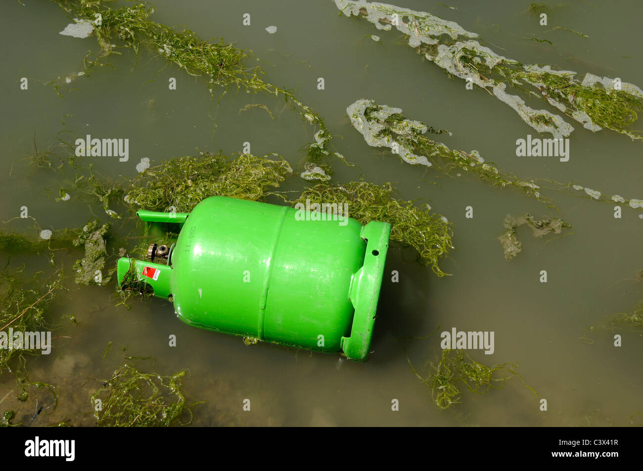 Ausrangierte Grüne Gasflasche, Camargue Wetlands Provence Frankreich Stockfoto