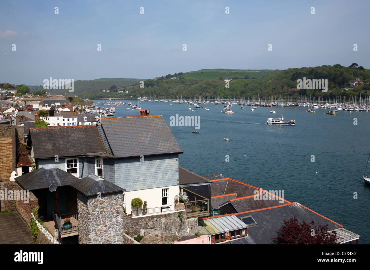 Ein Blick auf den Fluss Dart-Mündung aus Sicht über die Stadt Dartmouth Stockfoto