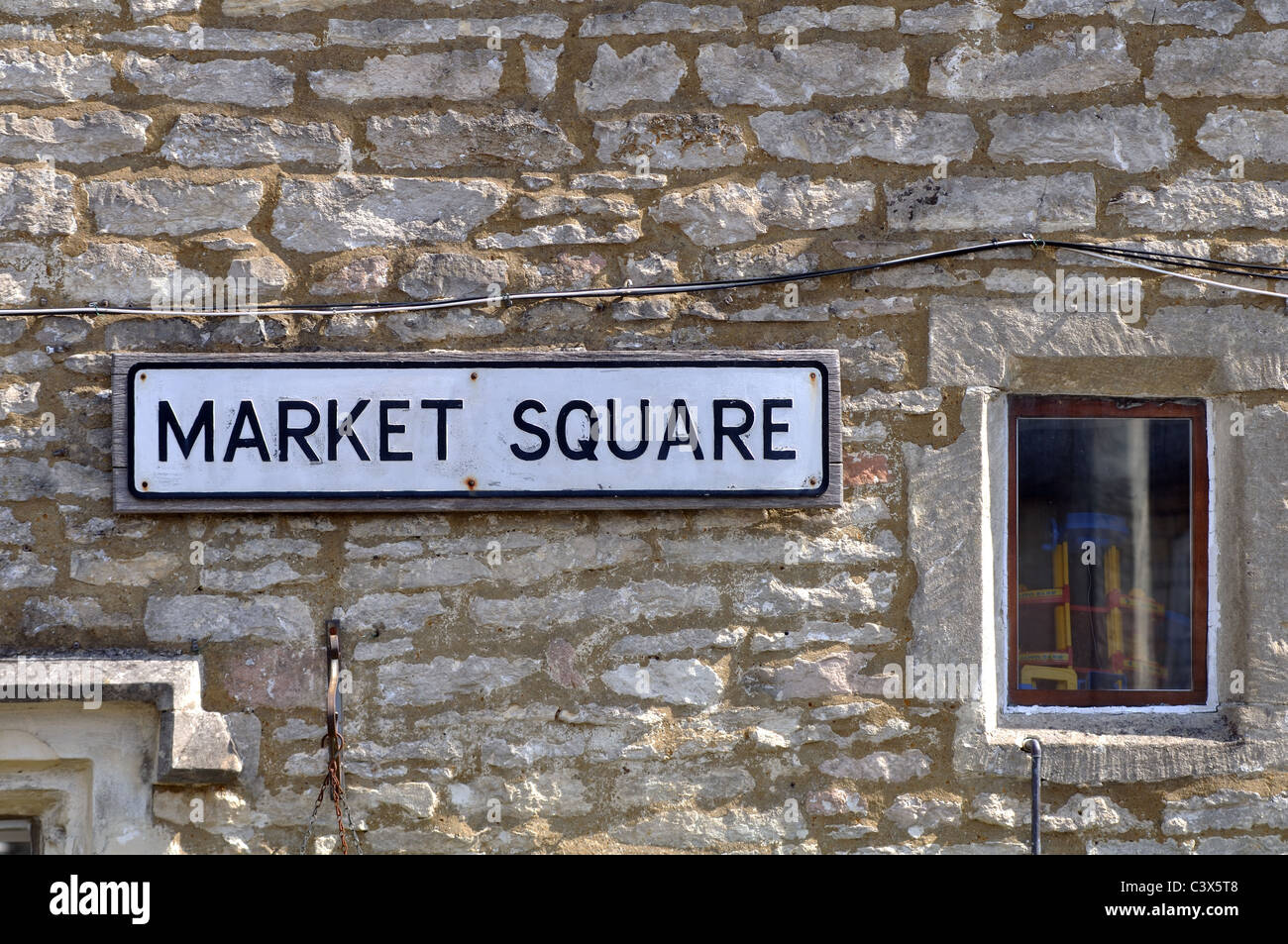 Marktplatz-Zeichen, Minchinhampton, Gloucestershire, England, UK Stockfoto