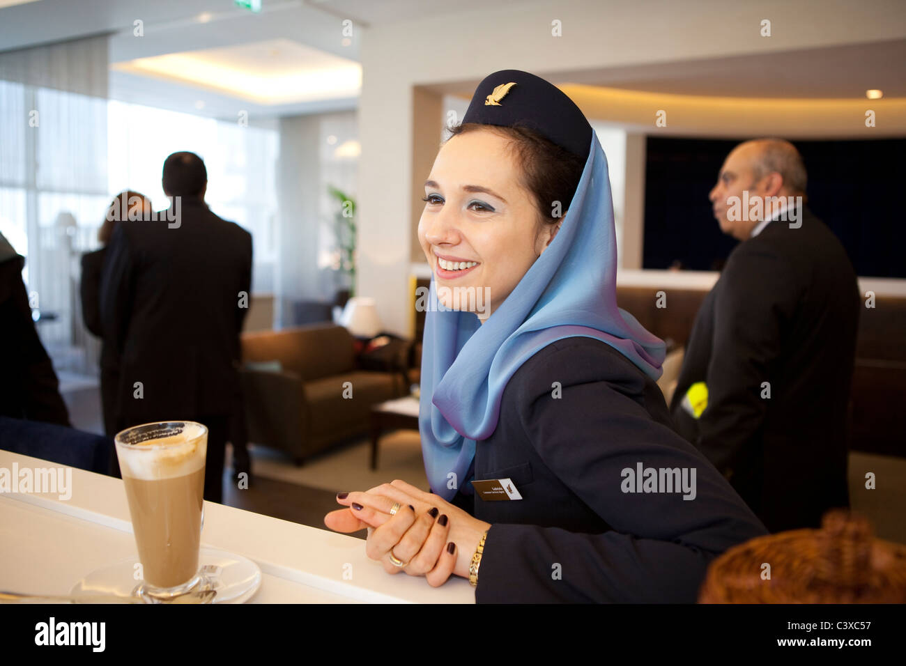Der first und Business Class Lounge von Gulf Air im Flughafen Heathrow. London. Stockfoto