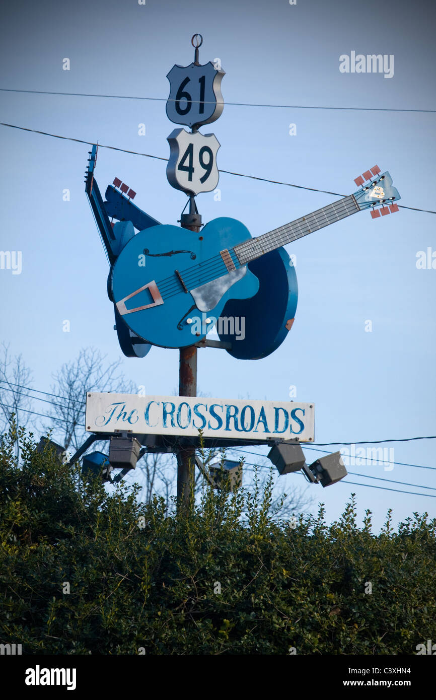 Legendäre Kreuzung in Clarksdale, Mississippi-Delta, wo Robert Johnson seine Seele dem Teufel verkauft Stockfoto