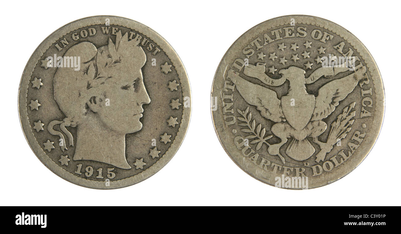 1915 D Friseur oder Liberty Head Typ Quarter Stockfoto