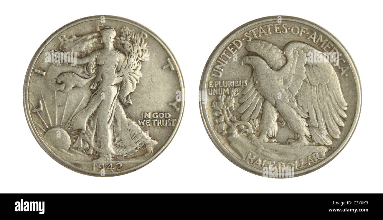 1942 P Walking Liberty Half Dollar. Stockfoto