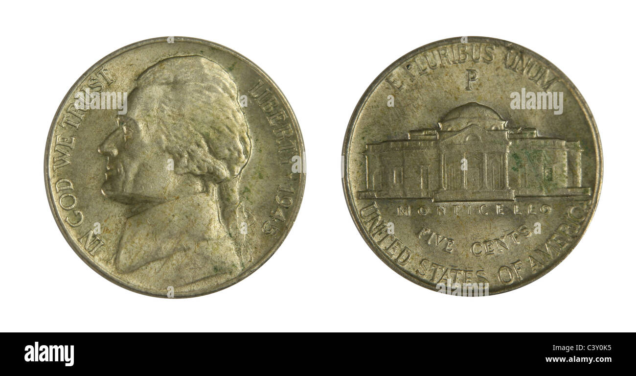 1945 P Thomas Jefferson "Krieg Nickel." Stockfoto