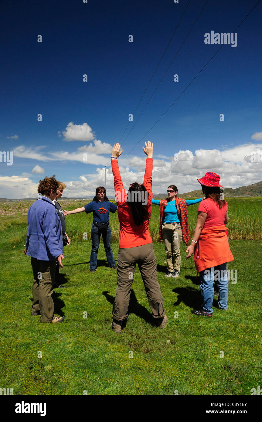 Spirituellen treffen auf dem Altiplano, Puno, Peru Stockfoto