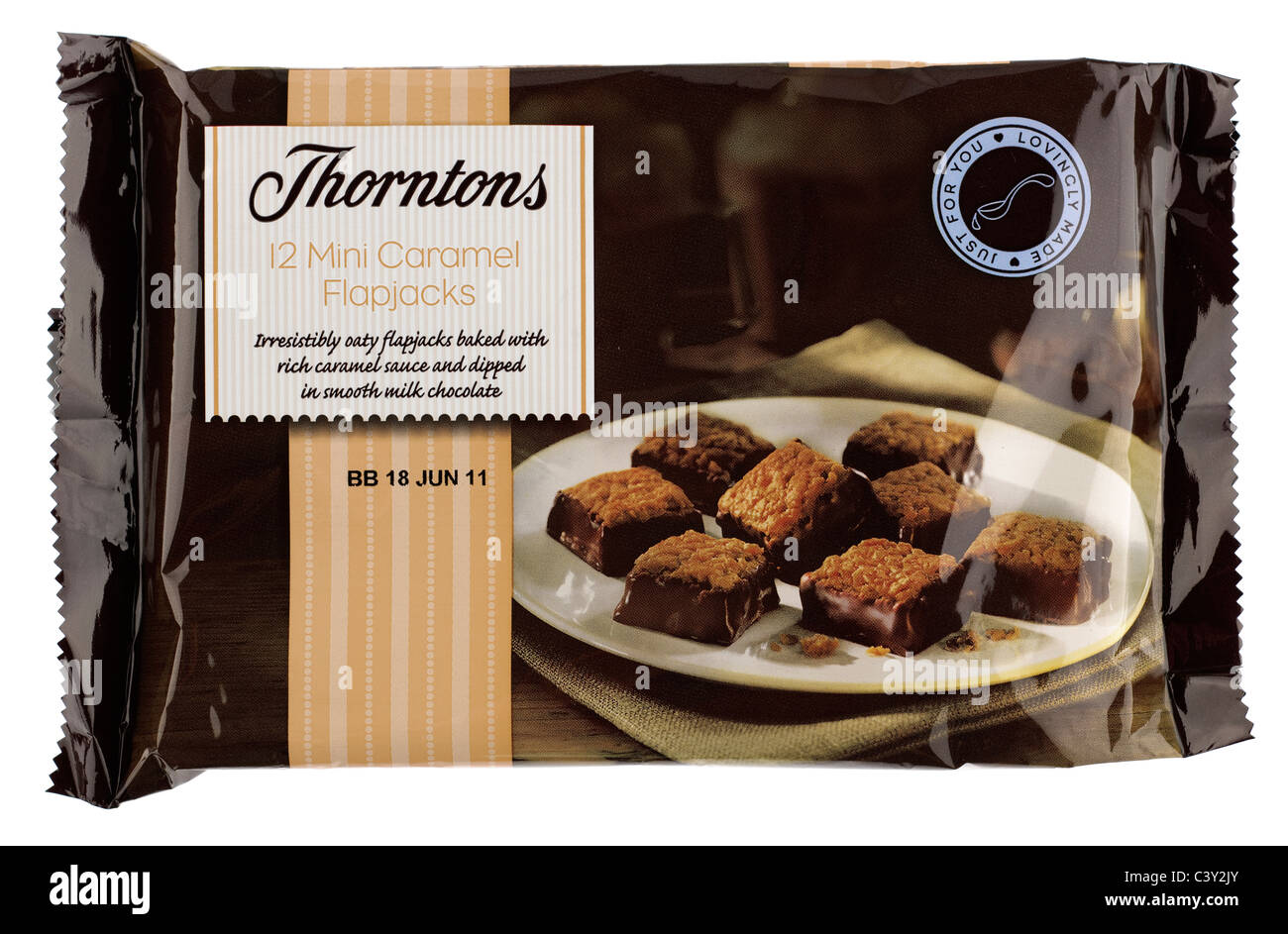 12 Päckchen Thorntons Mini Karamell Pfannkuchen Stockfoto
