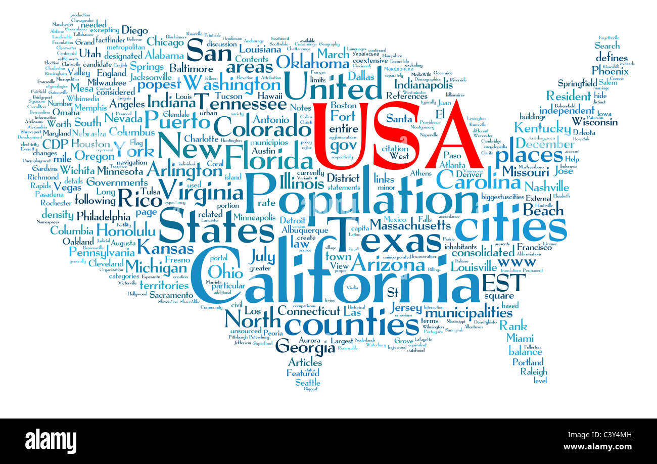 Usa-Karte von Wörtern gebildet Stockfoto