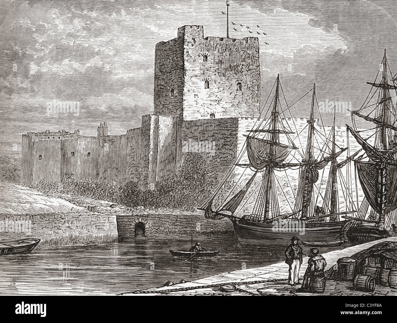 Carrickfergus Castle, Carrickfergus, County Antrim, Nordirland im späten 19. Jahrhundert. Stockfoto