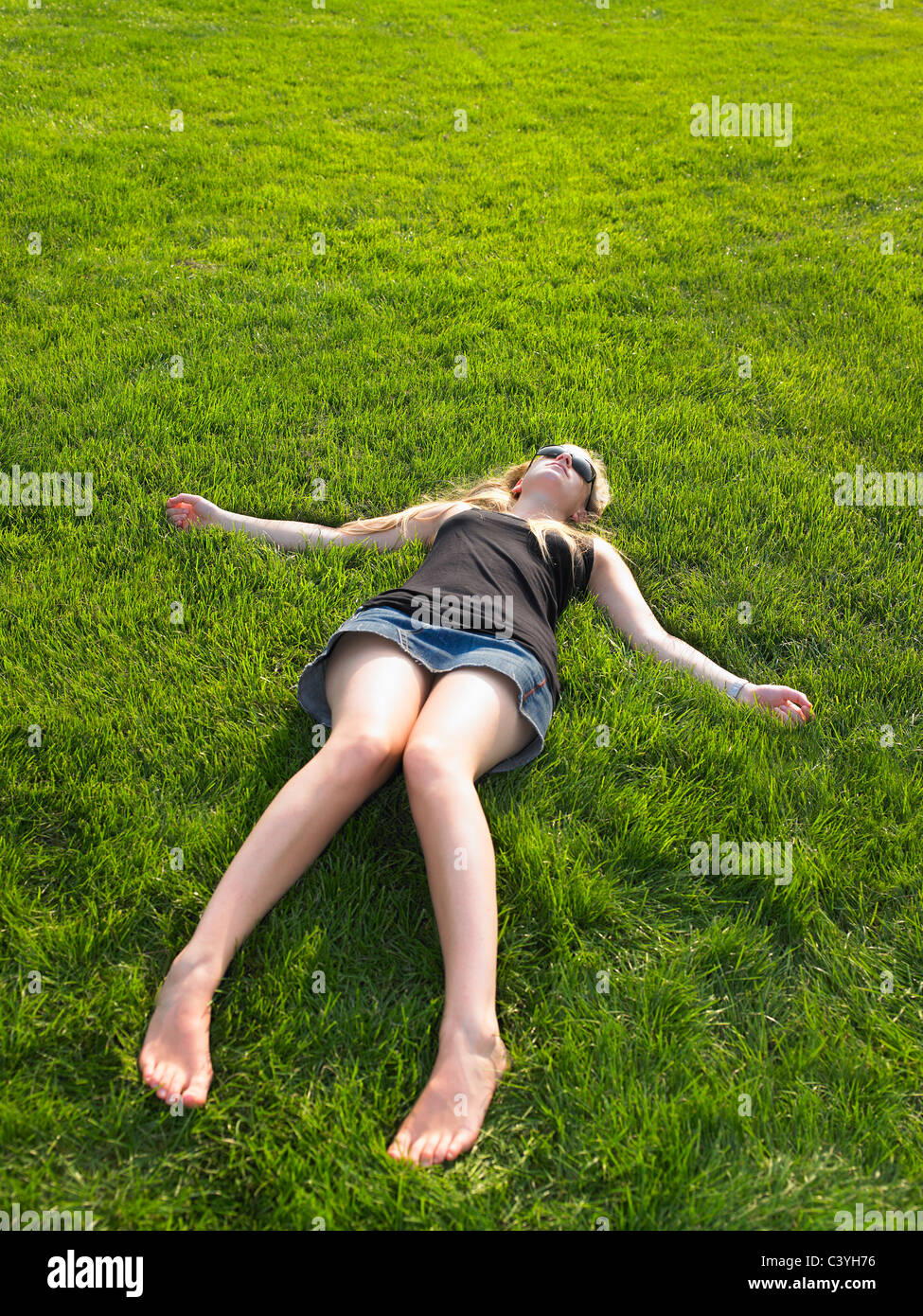 Frau im Central Park, genießen die Aussicht Stockfoto