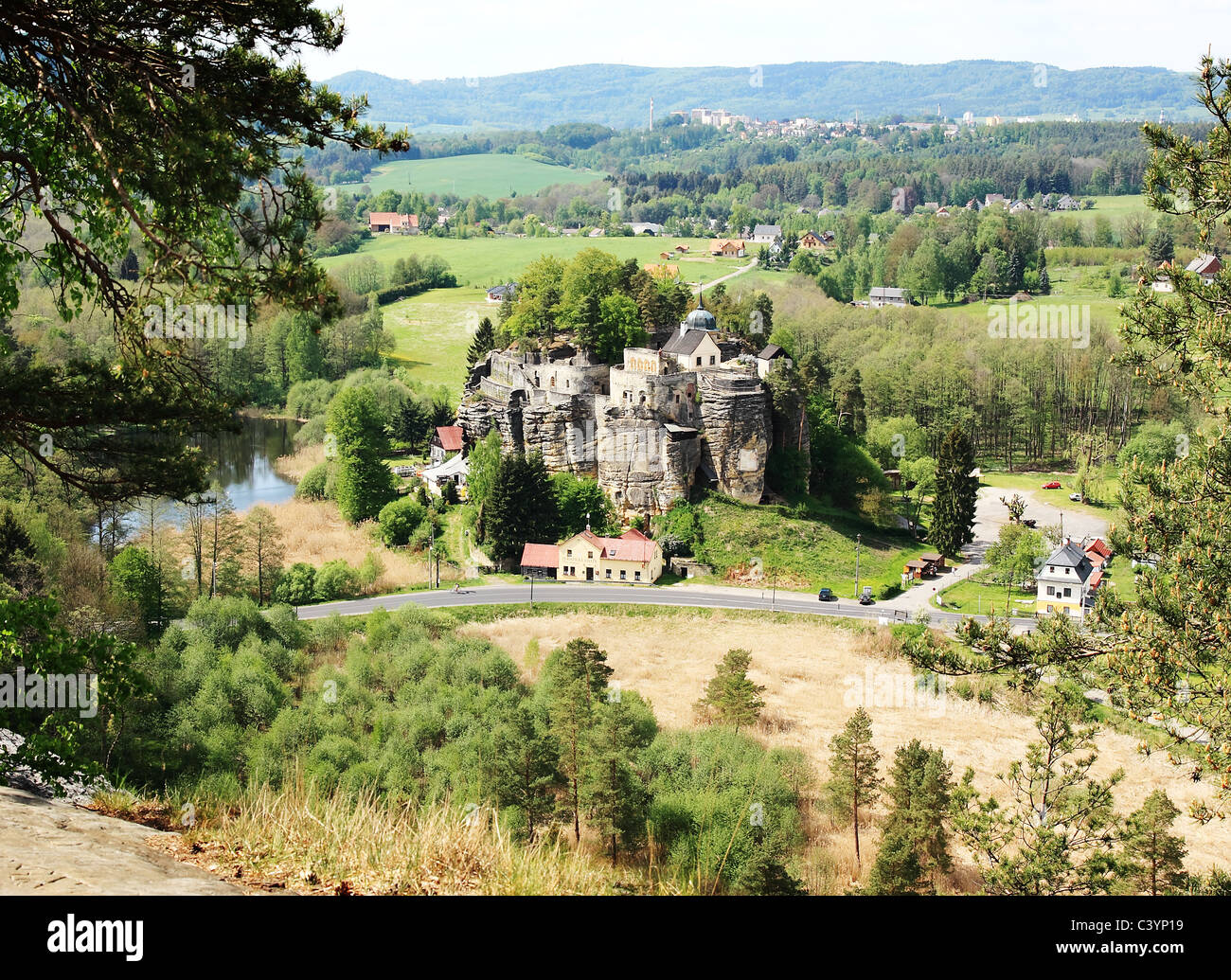 Felsigen mittelalterliche Burg Sloup, Tschechische Republik, Europa Stockfoto