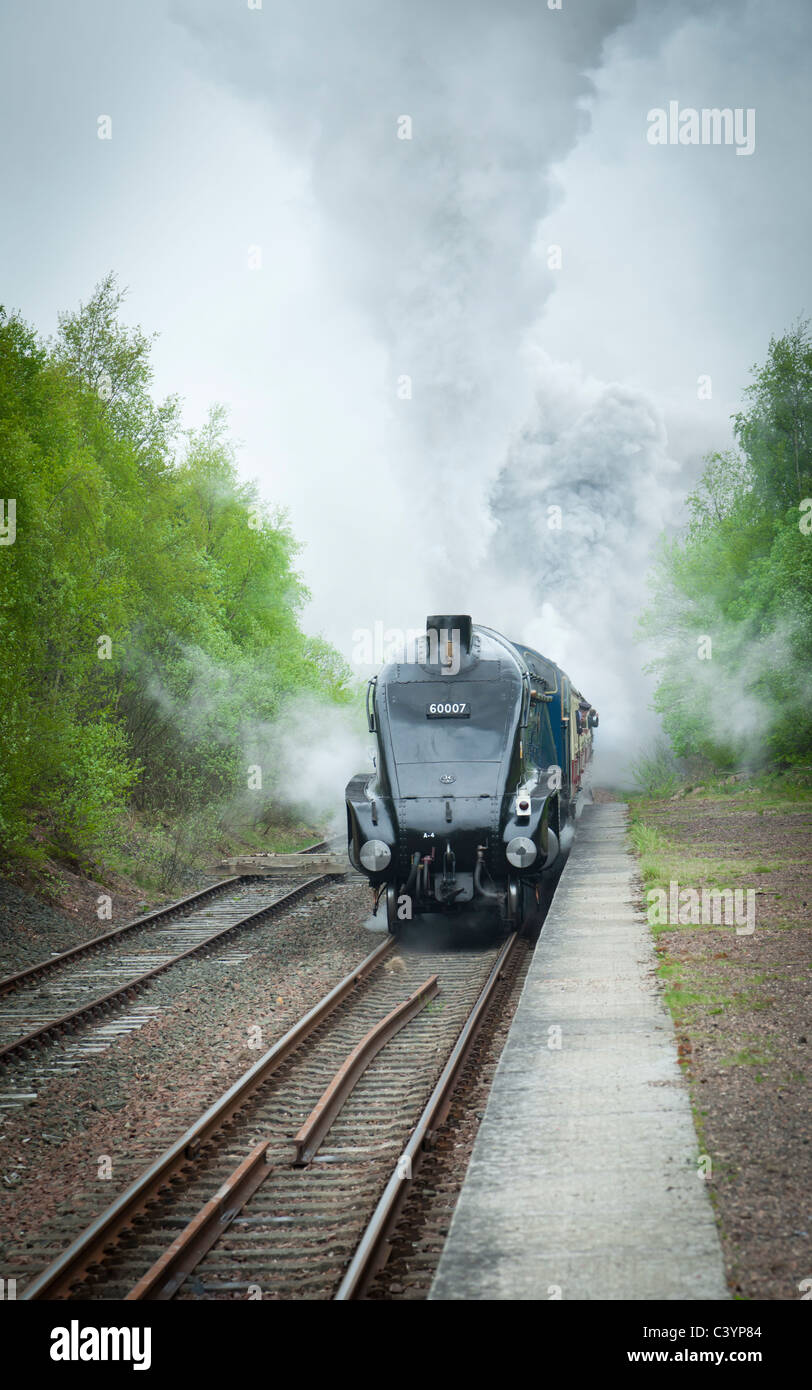 Smokey Dampfzug geht leer Plattform Stockfoto