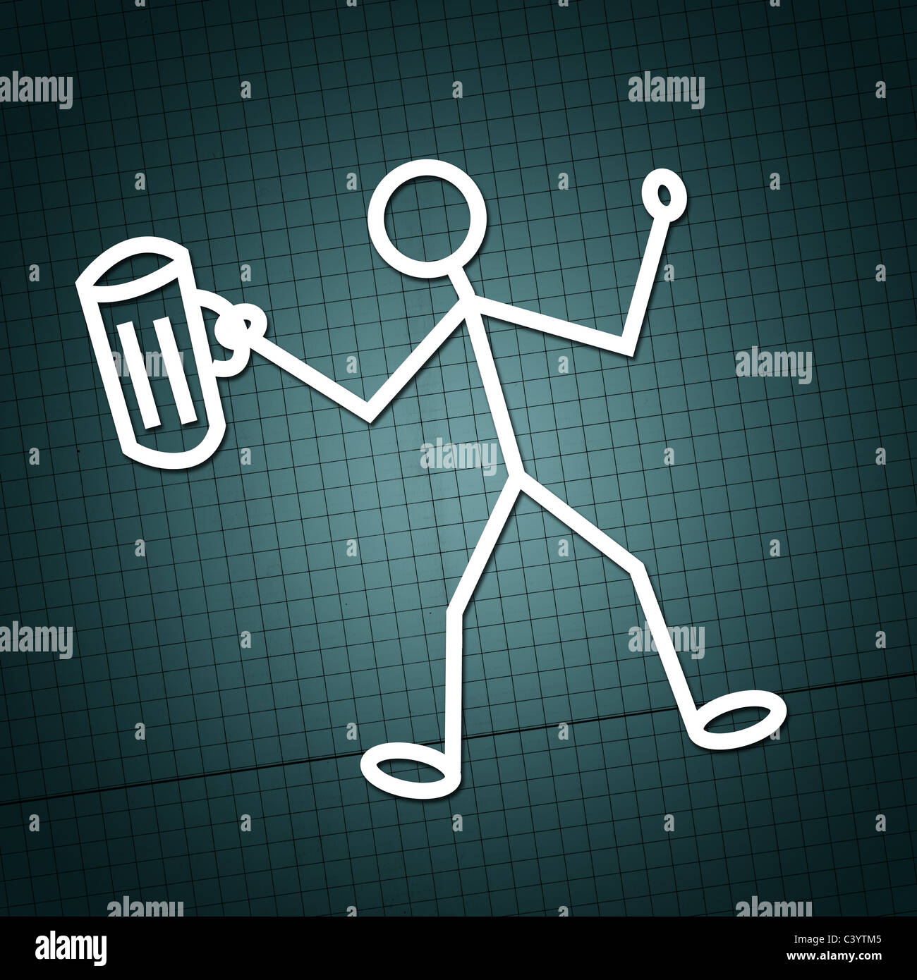 Eine Abbildung einer humanoiden Figur hält ein Glas Bier. Stockfoto
