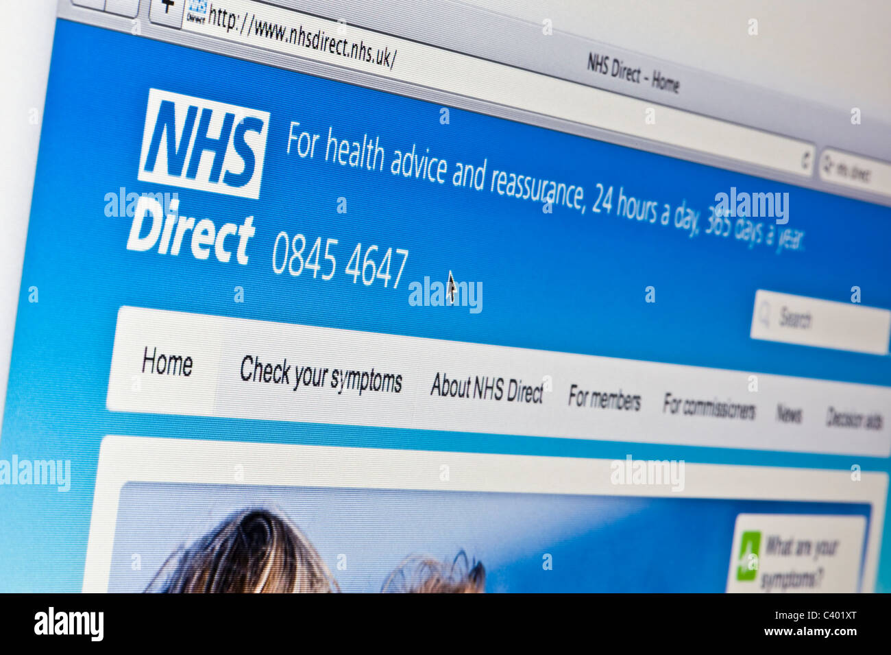 Nahaufnahme des NHS Direct Logos, wie auf ihrer Website zu sehen. (Nur zur redaktionellen Verwendung: print, TV, e-Book und redaktionelle Webseite). Stockfoto