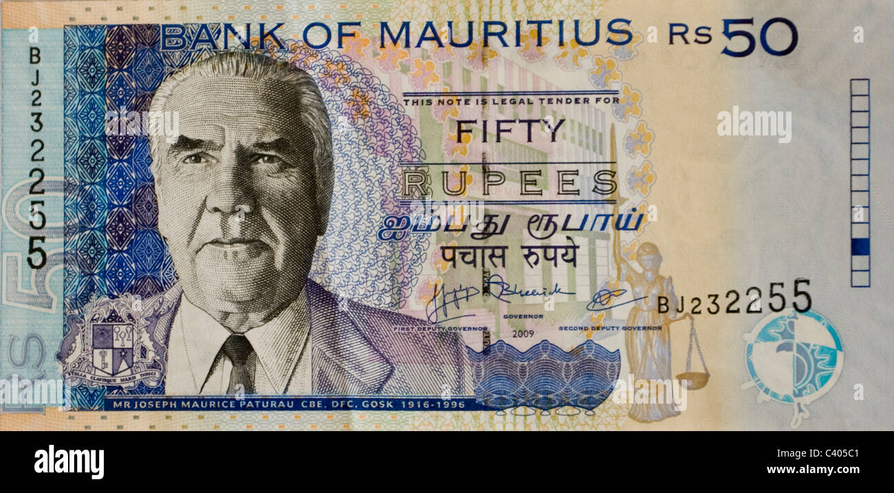 50 fünfzig Mauritius-Rupie-Anmerkung Stockfoto