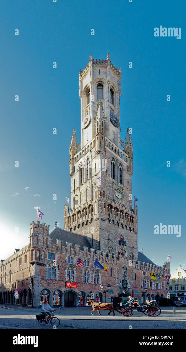 Belgien, Europa, Brugge, Marktplatz, Glockenturm, Turm, Turm, Trainer Stockfoto