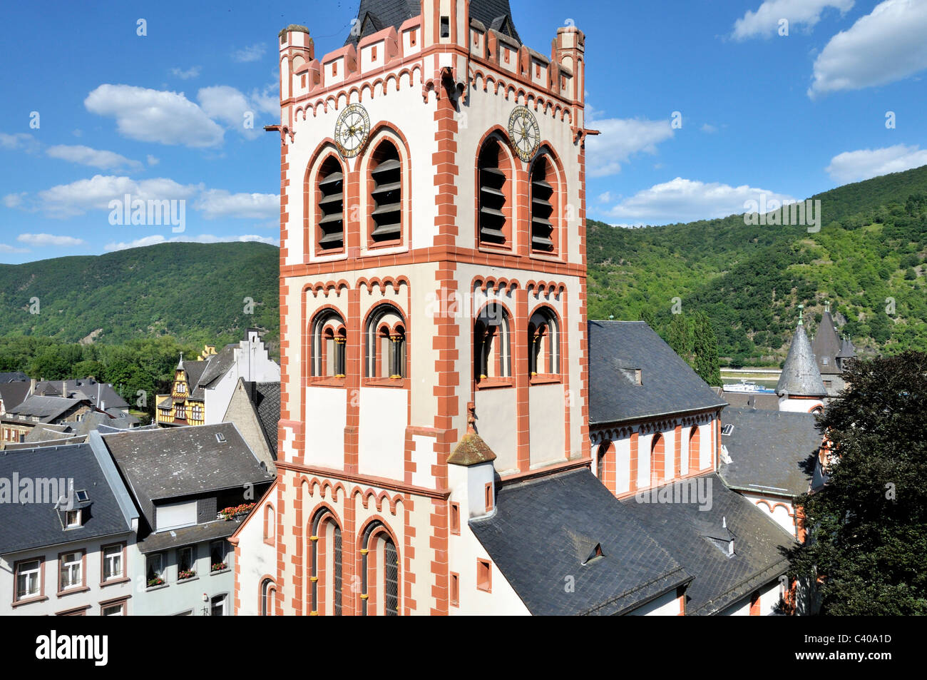 Bacharach, Deutschland, Europa, Mittelalter, Rheintal, Rheinland-Pfalz, UNESCO, Welterbe, Kirche, Petri Kirche Stockfoto