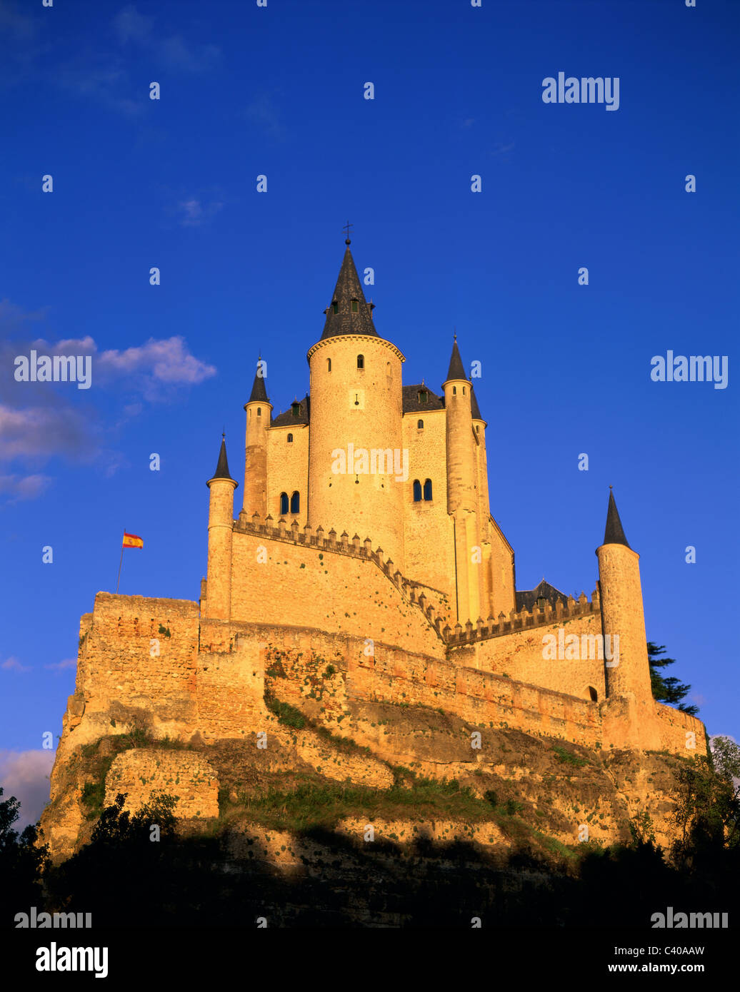 Alcazar, Burg, Europa, Festung, Urlaub, Wahrzeichen, Masonery, mittelalterlich, Segovia, Spanien, Europa, Tourismus, Travel, Türmchen, Vaca Stockfoto