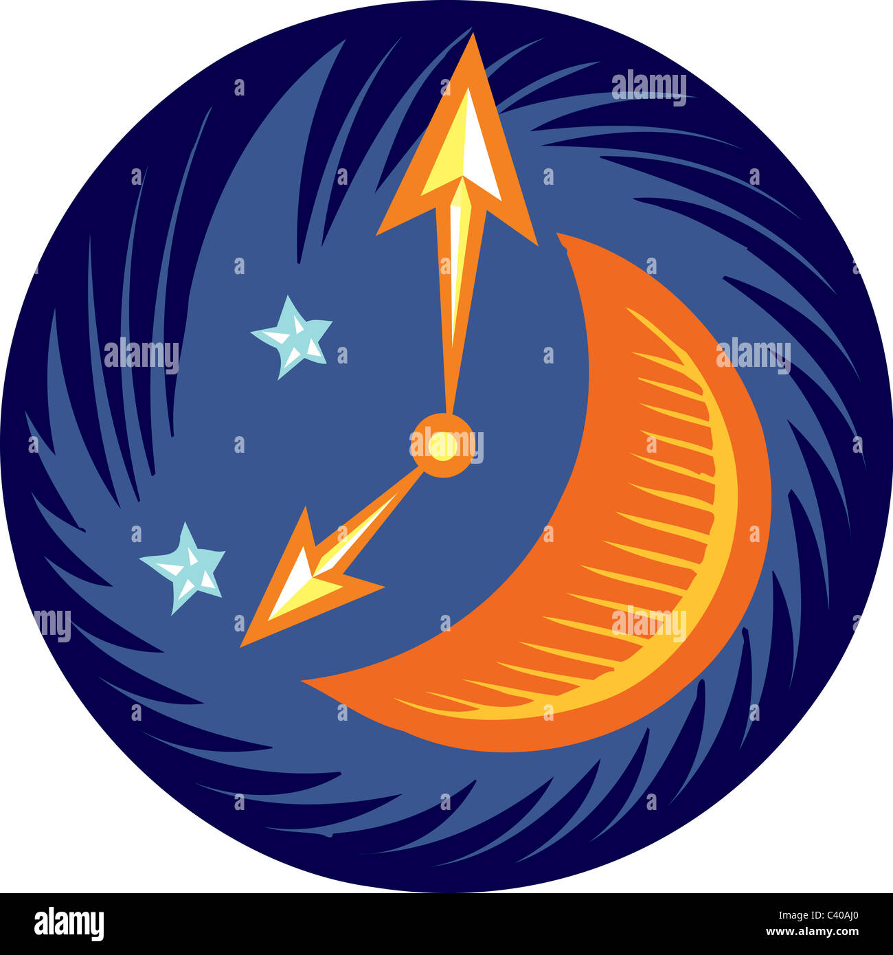 Abbildung einer Uhr mit einem Mond drauf Stockfoto