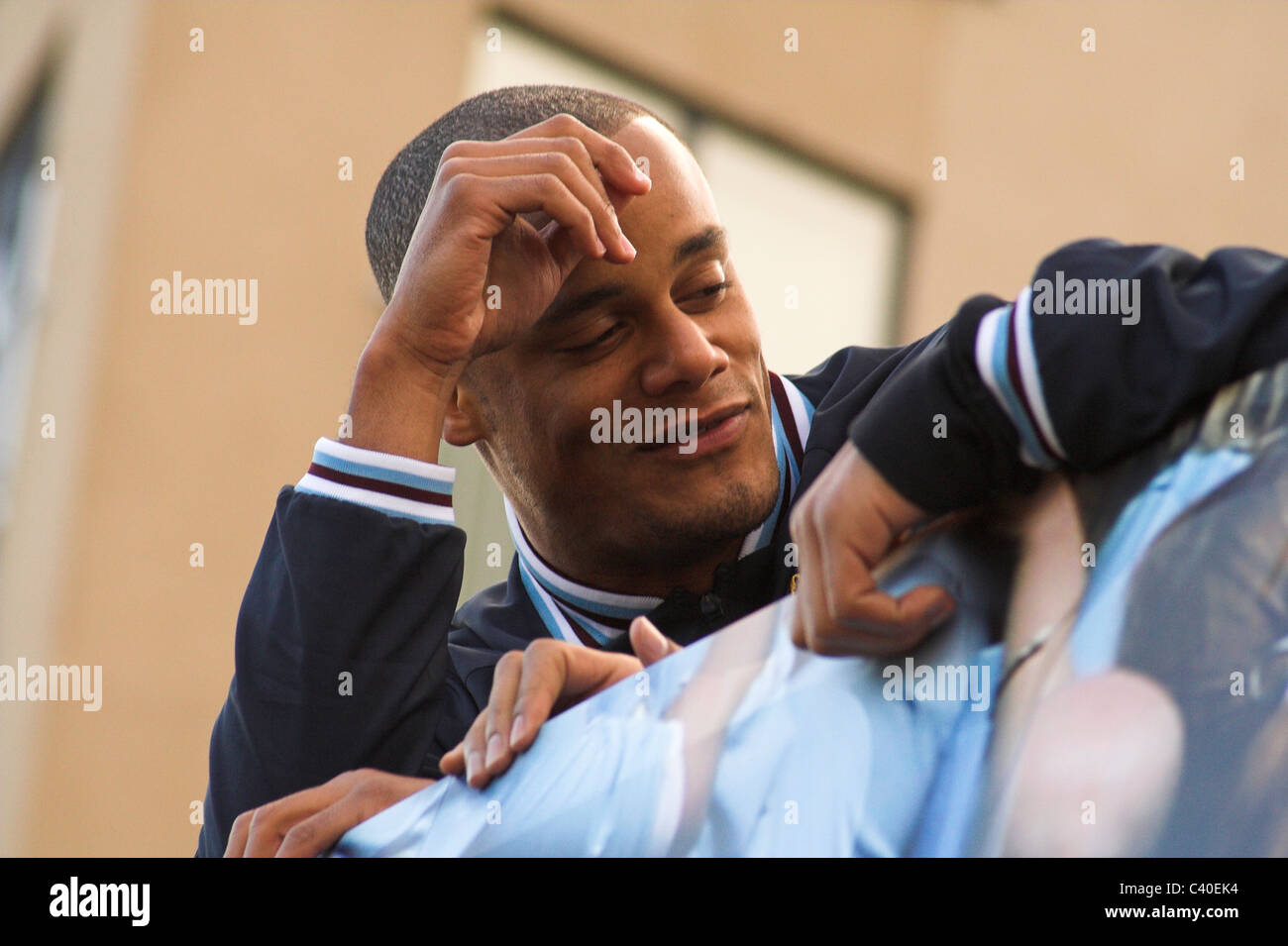 Manchester City Cup Parade Tour-Bus und Spieler, 2011 Stockfoto