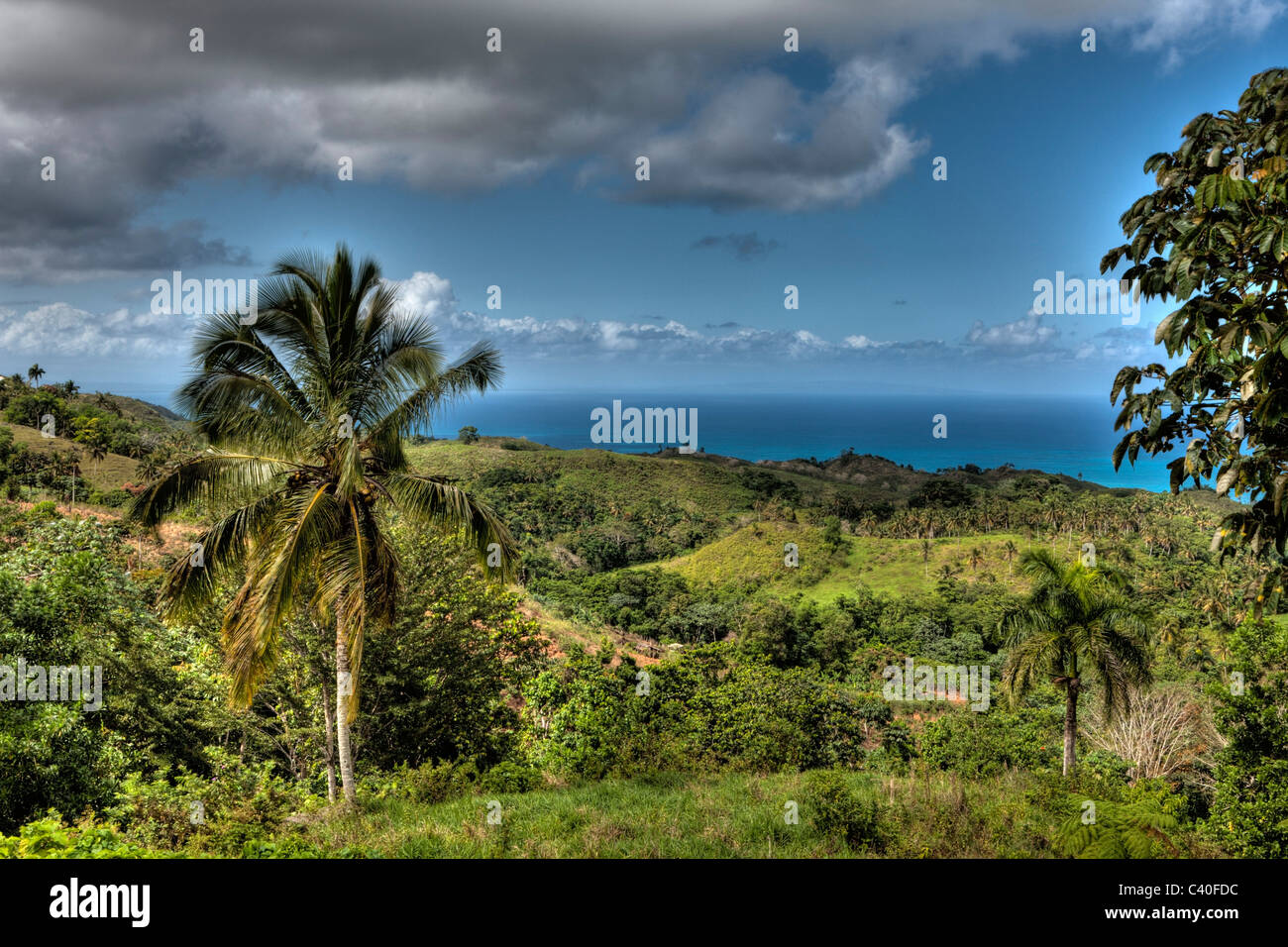 Landschaft von Las Terrenas, Halbinsel Samaná, Dominikanische Republik Stockfoto