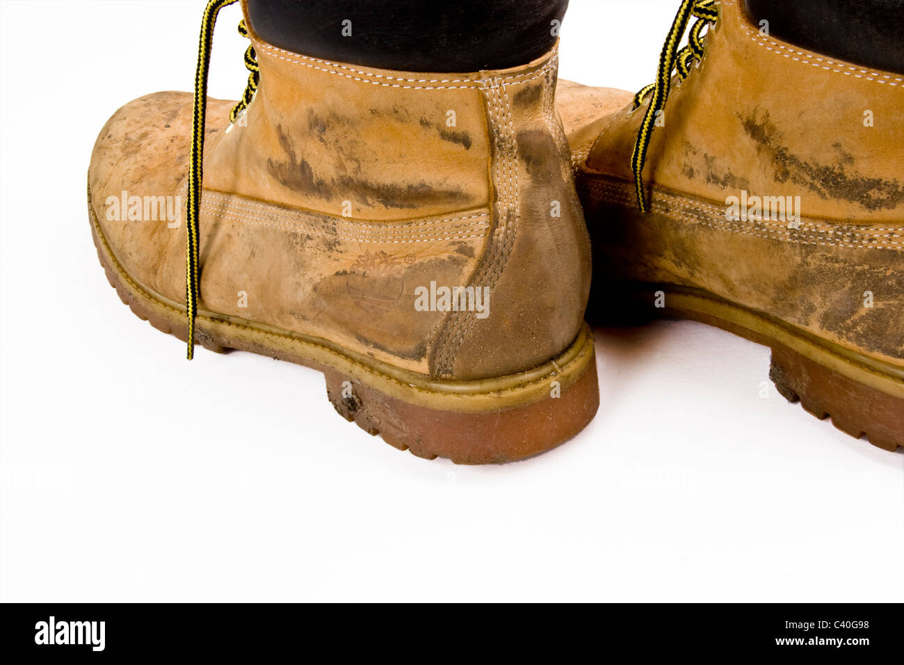 Schmutzig braun Lederstiefel Stockfoto