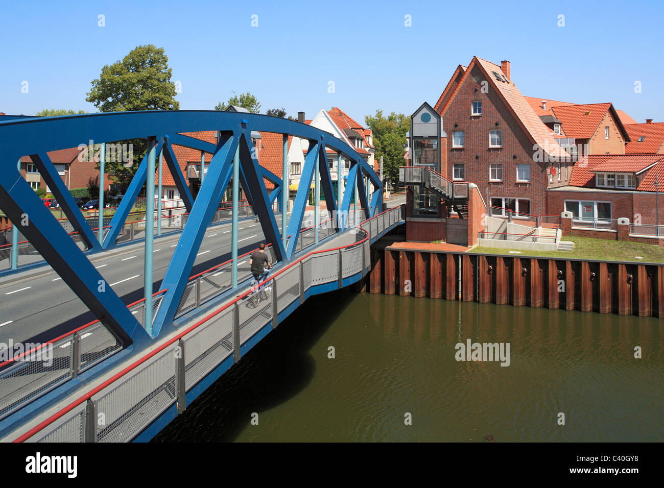 Hieven Sie, Brücke, Brücke, Dortmund-Ems-Kanal, Hase, Meppen, Emsland, Niedersachsen, Deutschland, Europa Stockfoto