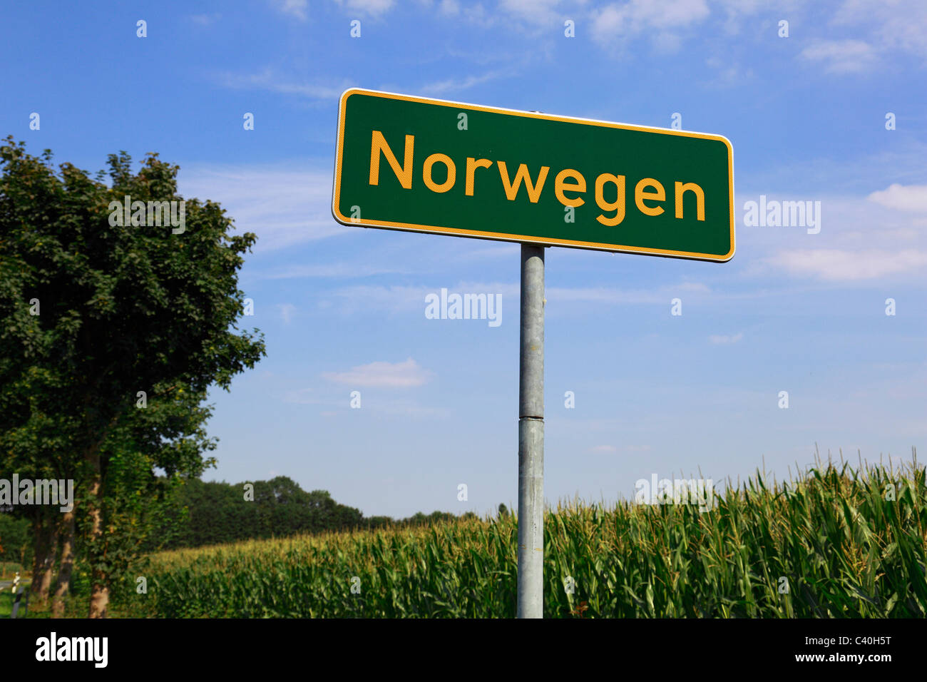 Lokale Anmeldung, Norwegen, Bezirk, Lastrup, Oldenburger Münsterland, Niedersachsen, Deutschland, Europa, Zeichen, Schild, Stockfoto